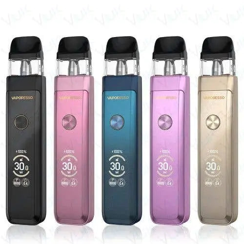 Five Vaporesso xros pro 2 in different colors on a white background